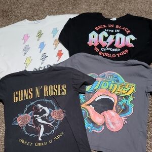 Girls Size XS–XL Band Sweatshirt & Tee Bundle AC/DC Guns N’ Roses Rolling Stones